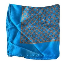 Royal Blue Silk Pocket Square Scarf Handkerchief with Geometric Pattern