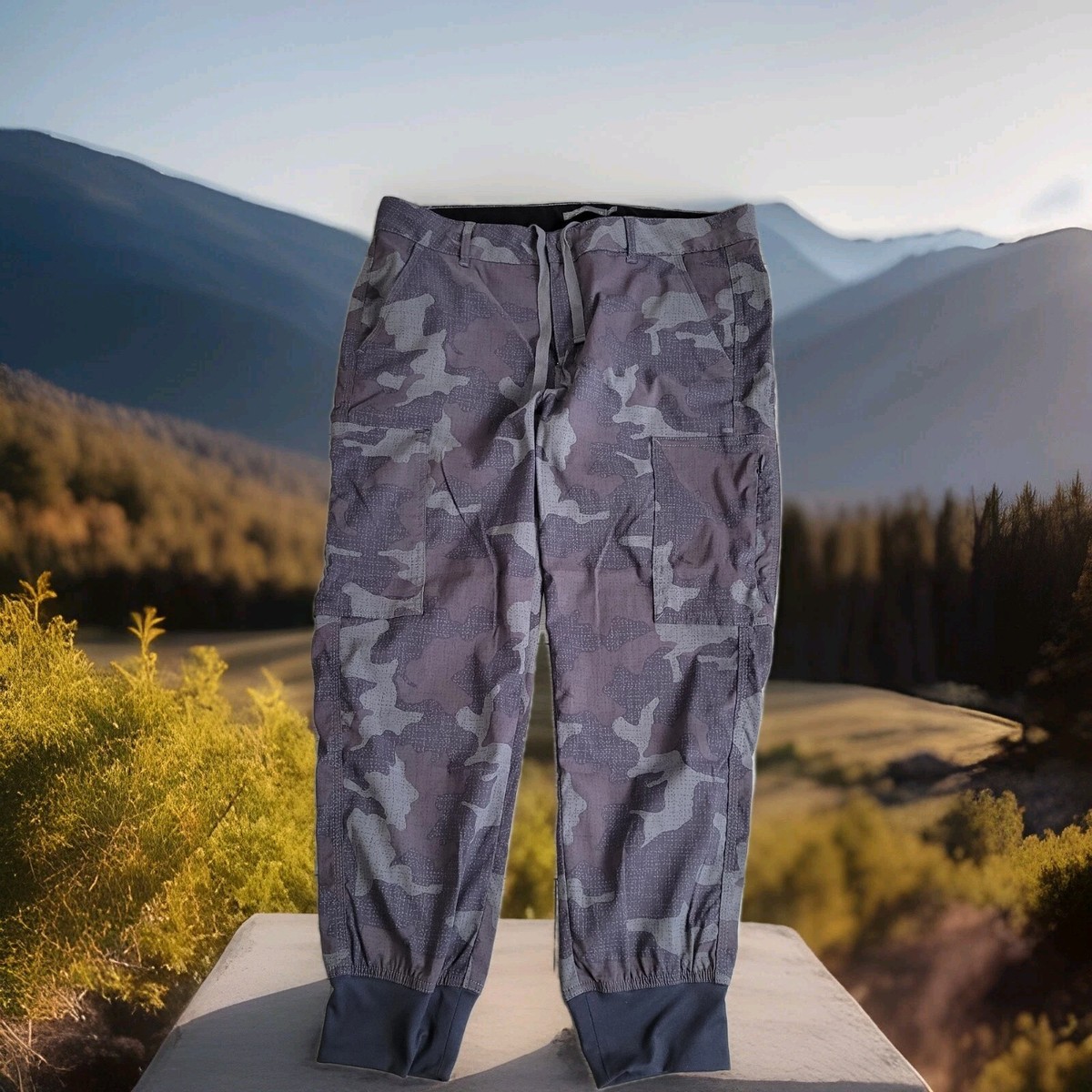 Prana Sky Canyon Jogger Pants Womens 12 Gray Camo Drawstring Outdoor  Gorpcore