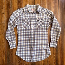 Vintage 1970  s Wrangler Woven Cotton Flannel Western Shirt Size Small