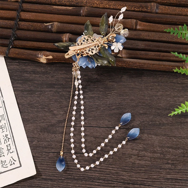 1Set Chinese Retro Hair Accessories Blue Hanfu Step Shake Tassels Hairpin - Image 4 of 4