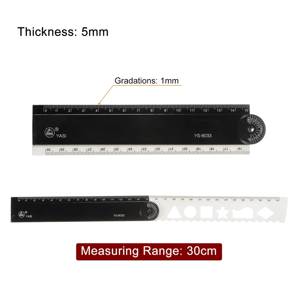 3pcs Folding Ruler 30cm Metric Polystyrene Measuring Tool, Black White - Imagem 2 de 4