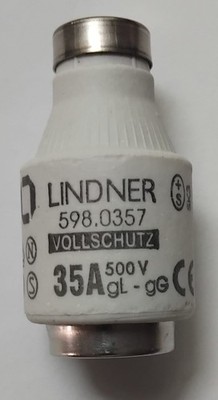 5 Stück Lindner  35A 500V gL/gG 598.0357 Vollschutz-D-Fuse li.Sicherungseinsätze
