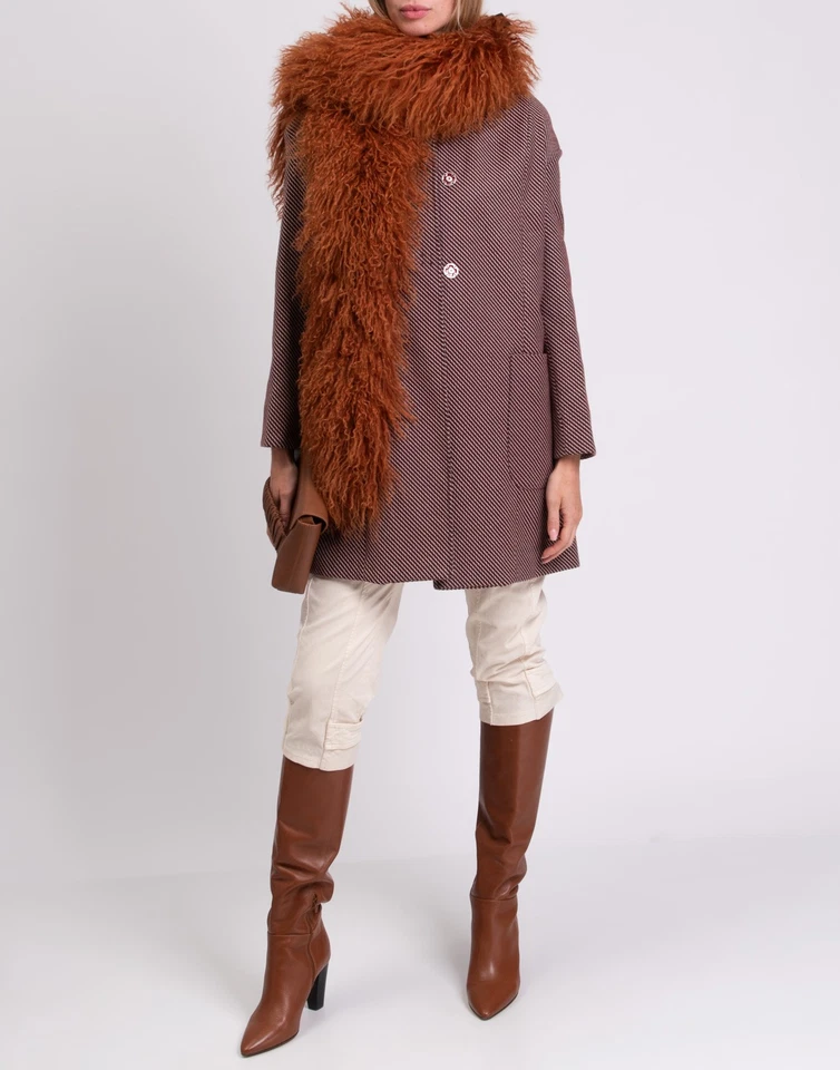 RRP €493 MANILA GRACE Coat IT42 US6 UK10 M Lined Striped Snap Front Round Neck - Image 3 of 4