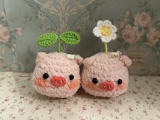 Handmade Pink Crochet Plush Stuffed Animal couple pig keychain gift for her/him