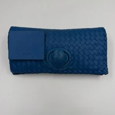 Authentic BOTTEGA VENETA BV Clutch Bag Calfskin Leather Blue 101604