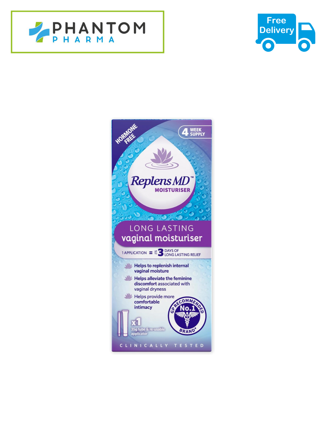 Replens Longer Lasting Vaginal Moisturiser, 35g