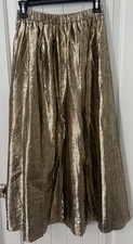 Leau Vive Vintage SIZE Medium GOLD Lame METALLIC SATIN SKIRT Glossy SHINY Long