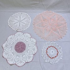 Vintage Handmade Crochet Lace Doilies Round Multicolor Lot of 4 - 8" to 15"