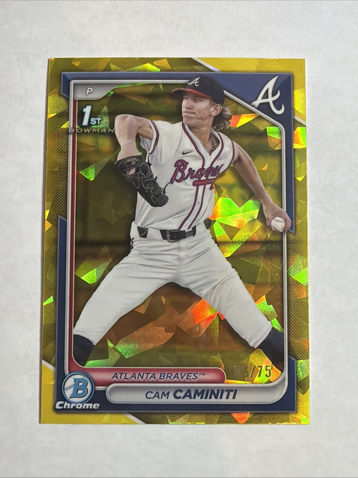2024 1st Bowman Chrome Draft Sapphire Yellow Ref Cam Caminiti 06/75 RC SP Braves
