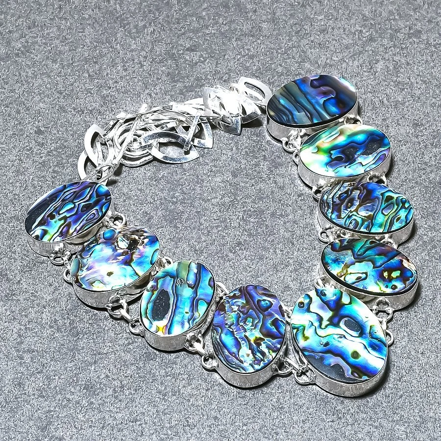 Collana con pietre preziose ovali abalone conchiglia catena regolabile gioiel... - Immagine 2 di 4