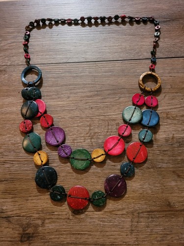 Multicolor Double Strand Coconut Shell Dyed Necklace African Art Tribal Jewelry