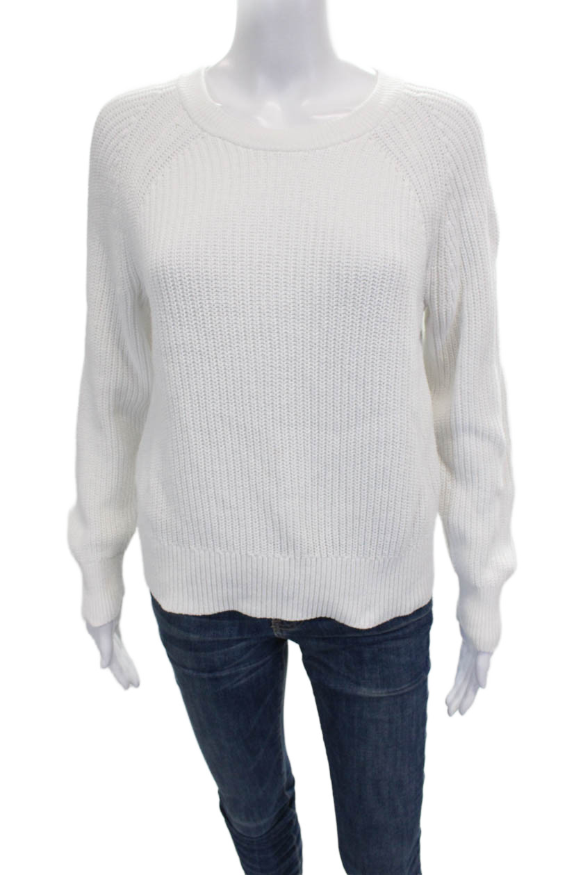 J Crew Women Pullover Sweater White 100% Cotton Crew Neck Long Sleeve Size SFree Shipping in US $100+ Orders | $6.95 Orders Below