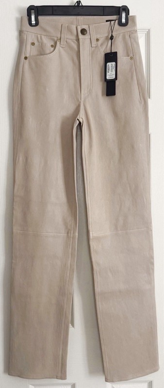 NWT Rag & Bone Women's Size 24 Harlow Lamb Leather Straight Leg Pants Stone