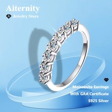 925 Sterling Silver Moissanite Ring GRA Certificate Engagement Eternity Band