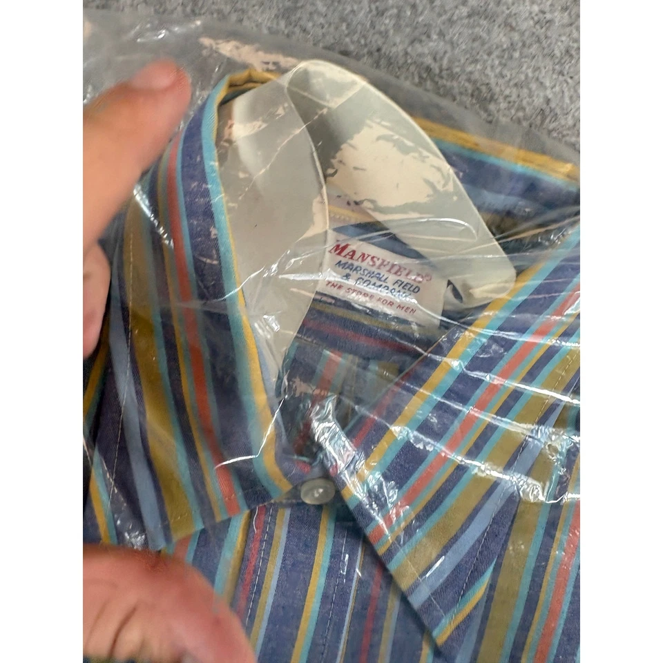 Camisa de vestir a rayas Mansfield Marshall Field & Company de colección años 80 para hombre talla 15 nueva con etiquetas Foto 2 de 4