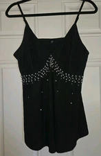 Size 1X Womens Shein Plus Size Pearl Accent Tank Top Blouse Black Used