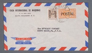 MayfairStamps Ecuador Casa International de maquinas Quito to North Wales PA Air