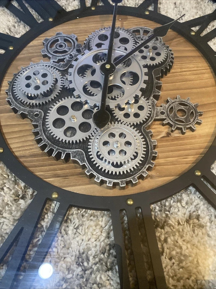 27" Original Moving Gears Wall Clock, Vintage Style - Image 2 of 4