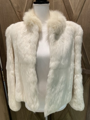 Vintage Y2K Damen Jacke Gr. M Creme Fell Mod Wife Wintermantel Made In Korea