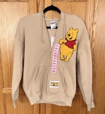 Disney Winnie the Pooh Zip Hoodie Beige Small Embroidered Full Zip Sweatshirt
