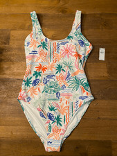 Old Navy XS NWT one piece swimsuit multicolor matte watermelon palm print