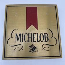 Vintage Metal Michelob Sign Gold With Red Ribbon Approx 12"x12"x1"