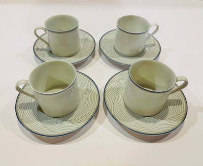 DANSK Tapestries Twill Flat Cup & Saucer Jack Lenor Larsen- Set of 4