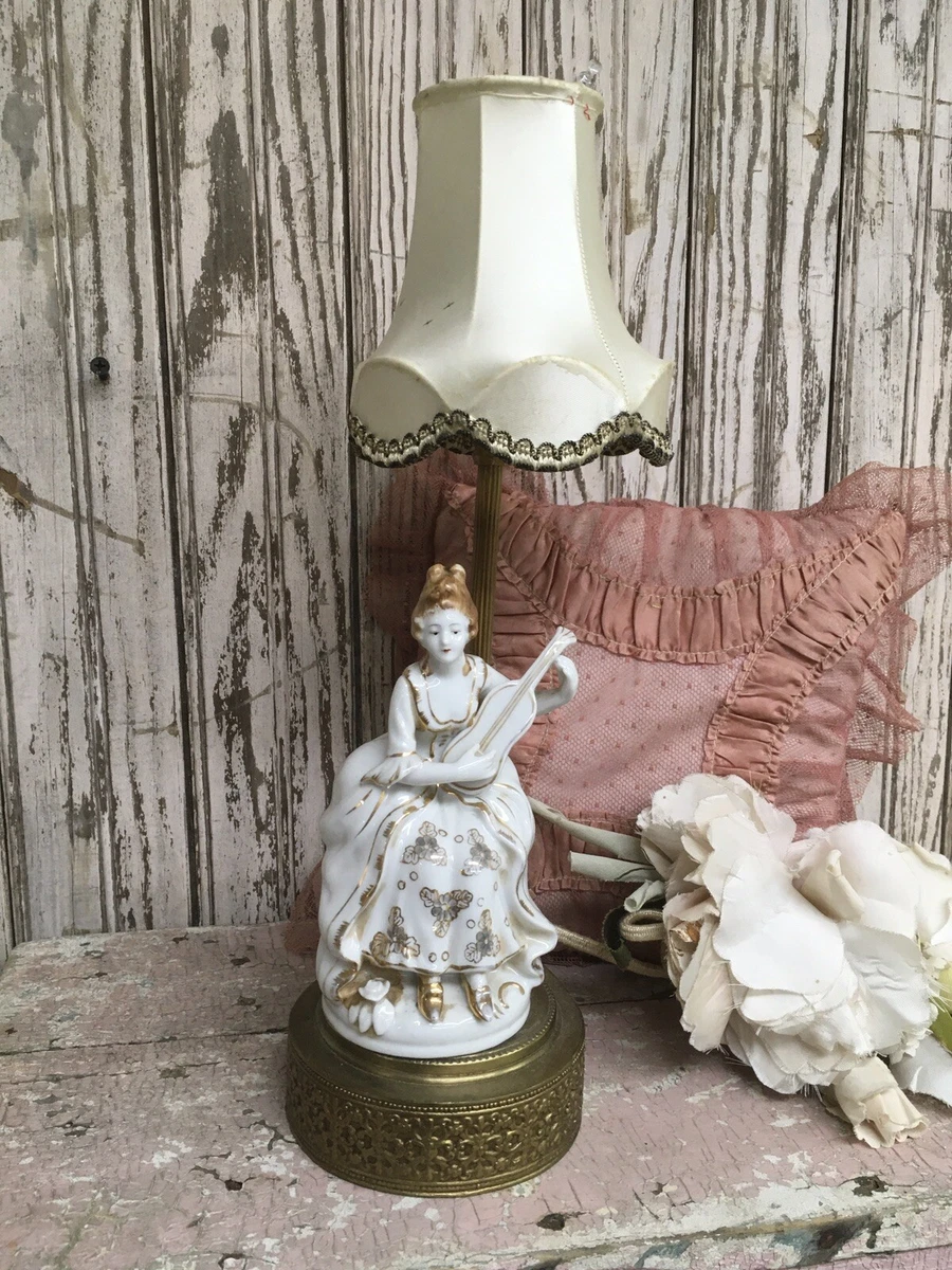 Antique Lady figurine lamp lampshade metalwork trim 1930 1940 13