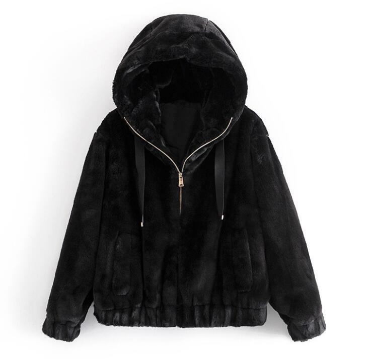 Womens 2021 Fashion Faux Fur Hooded Zipper Short Jacket Coat Womens 2021 Fashion Faux Fur Hooded Zipper Short Jacket Coat
