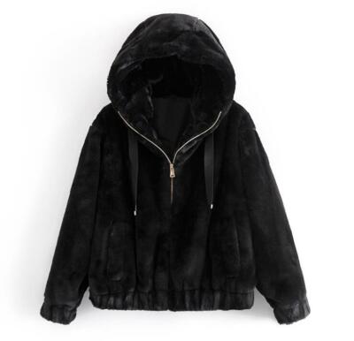 ジャケット・アウター EMBROIDERED FAUX FUR HOODED JACKET BLACK HUGO - Faux-fur hooded jacket with embroidered logo - Black
