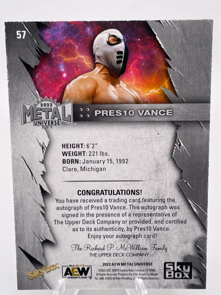 AEW 2022 Metal Universe - Auto - # 57 Preston Vance - Image 2 of 2