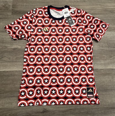 Adidas Marvel Captain America Shield All Over Print Graphic T Shirt Men Large