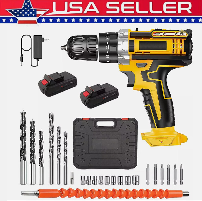 Cordless Brushless Impact Driver Hammer Drill Combo Kit with 2 Battery & Charger