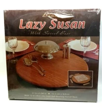 Seville Classics 21" Bamboo Lazy Susan w/ Steel Ball-Bearing Swivel Base 
