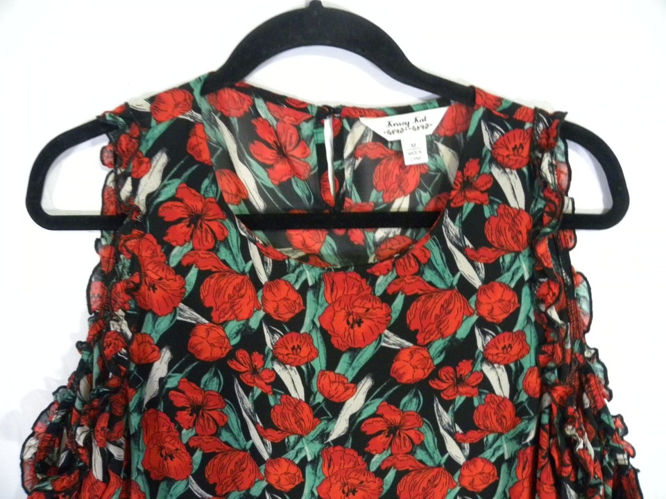 Krazy Kat Women's M Blouse Pullover HiLo Hem Long Sleeve Ruffles Sheer