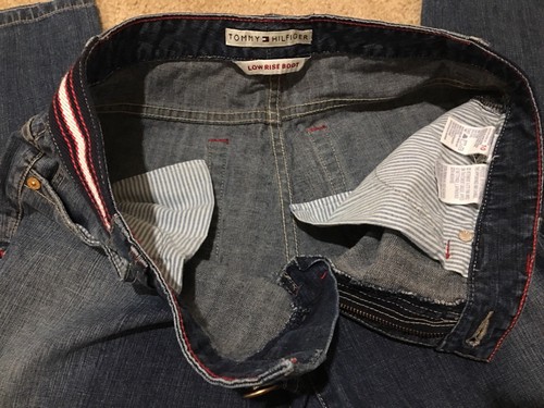 Vintage TOMMY HILFIGER Low Rise Boot Jeans Blue Striped Waistband Womens 10 - Picture 11 of 12