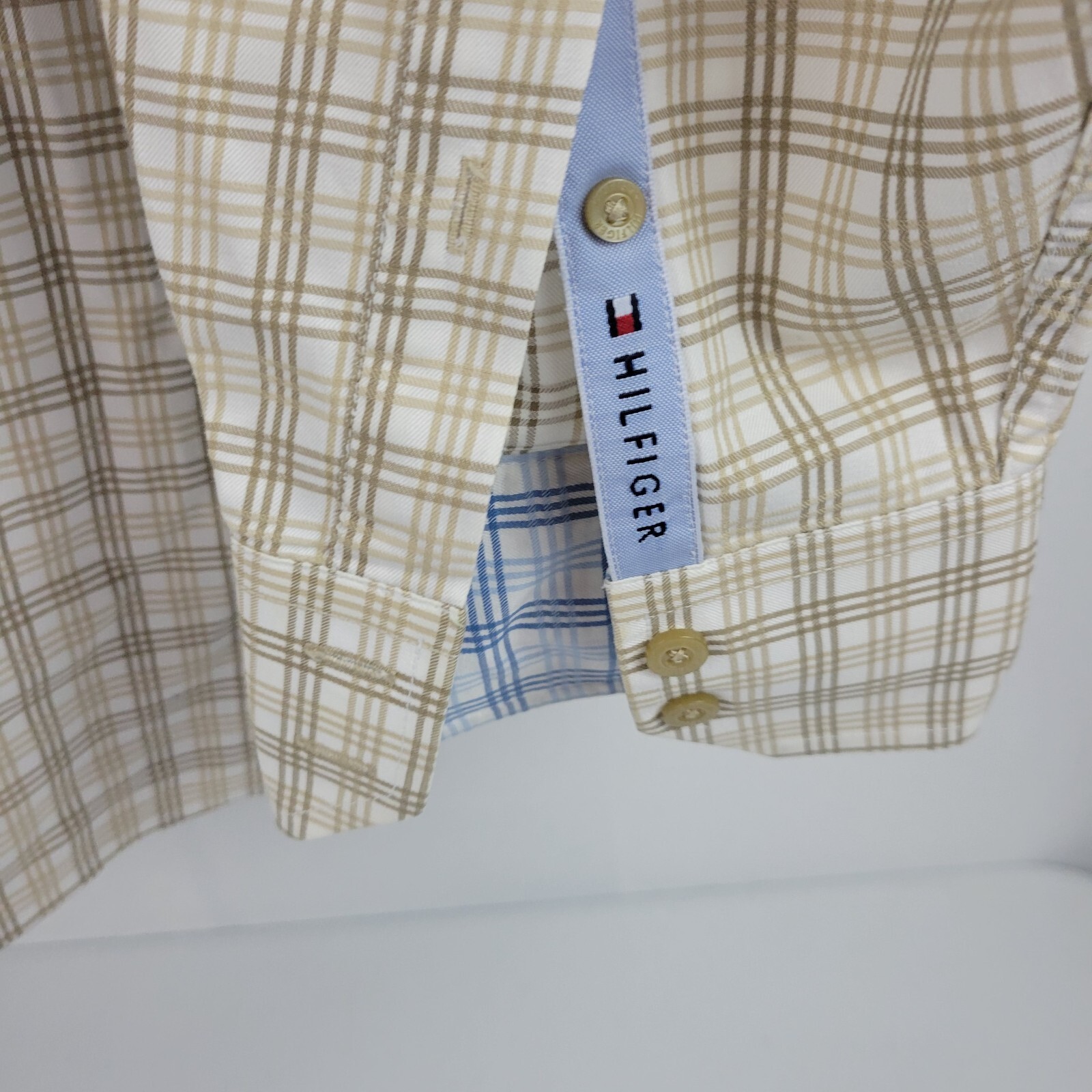 Tommy Hilfiger dress shirt plaid bronze 80s 2 ply L mens button down 97 thumbnail 4