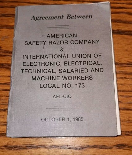 1985 Agreement Booklet American Safety Razor International Electric Radio Union