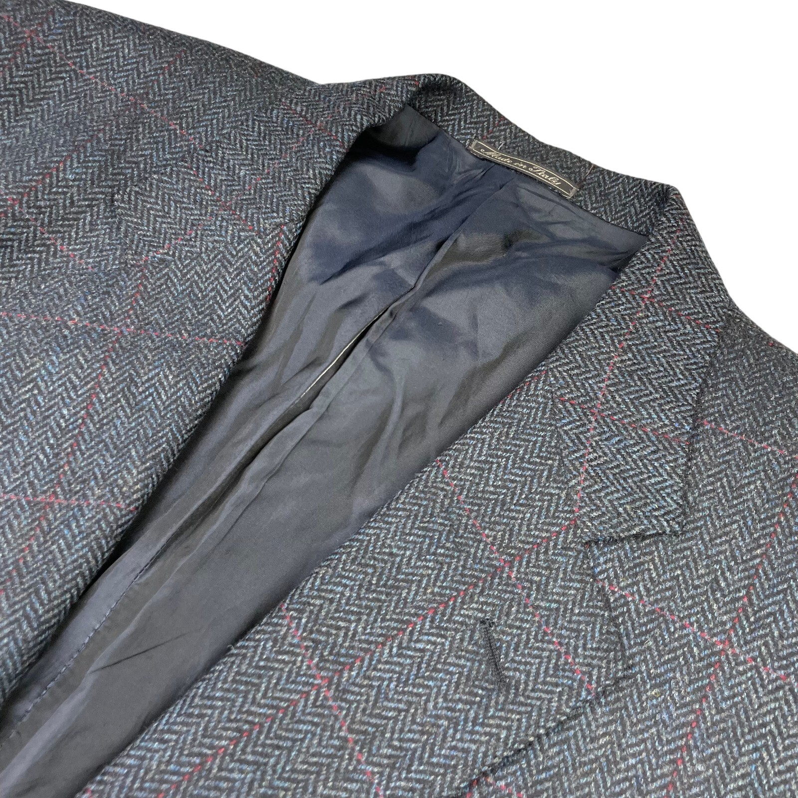 Corneliani Men's Wool/Cashmere Tweed Blazer Navy/Red Herringbone • Italy • 44R