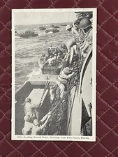 Fort Pierce FL Loading Assault Boats For World War II, B/W Photo Print Postcard