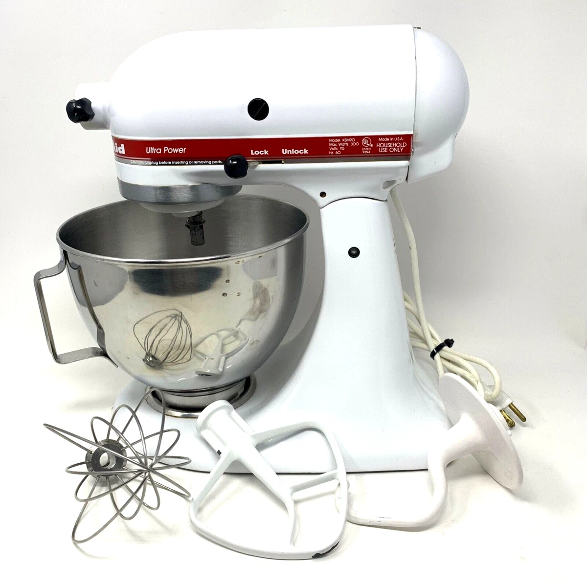 KitchenAid Stand Mixer KSM90 300W Ultra Power w/Attachments - WHITE/RED -  EUC!