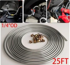 Brake Line Tubing Kit Zinc-Coated Steel Coil Roll W/Tube Nut Fittings 25Ft.1/4OD