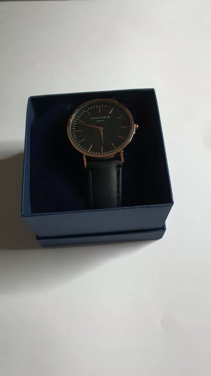 Rosefield Tribeca Classic Womens Rose Gold Black Leather Watch