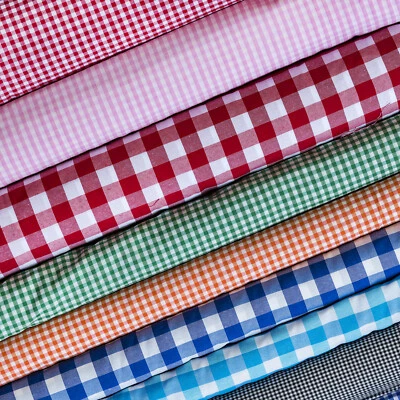 Polycotton Fabric Gingham Check Material Dress Craft Uniform Checked 1" 1/4" 1/8