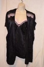 3 piece set Linea Donatella Chemise babydoll nightie Thong black Large L robe
