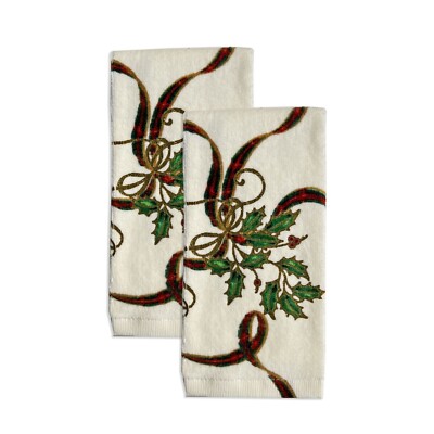 NEW LENOX CHRISTMAS HOLIDAY NOUVEAU RIBBON FINGERTIP TOWLES SET OF 2