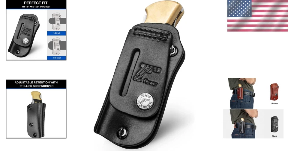 Custom Leather Sheath for Buck 110/112 Ranger Folding Knife - Adjustable Fit - Image 2 of 4