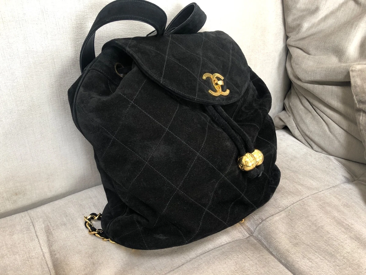 Chanel Black Suede Backpack with Gold Hardware