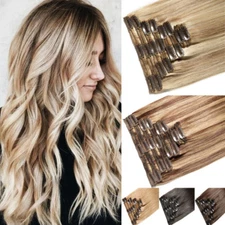 170G+ REAL THICK Double Weft Full Head Clip In Human Hair Extensions Balayage US