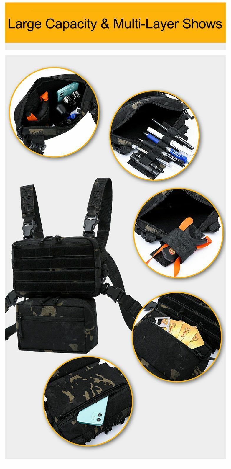 Outdoor Tactical Vest Bag CS Wargame Military Chest Airsoft Pouch Holster  Molle
